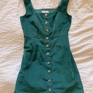 Emerald Green Corduroy Button-up Dress